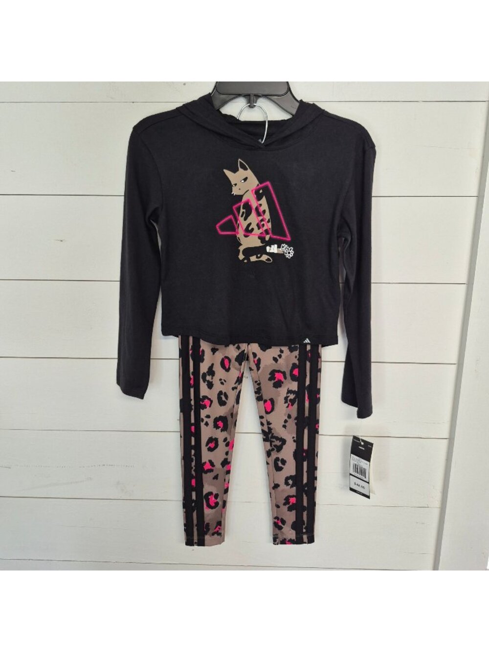 Adidas Girls 2-Piece Hoodie Top & Leopard Print Leggings Set Size 6 NWT